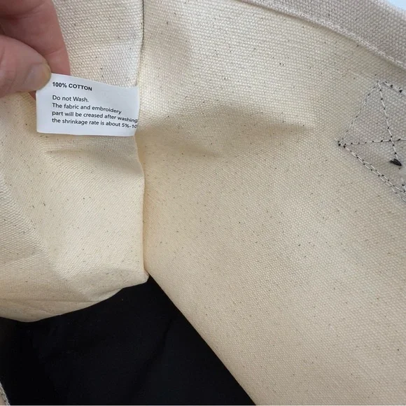 Embroidered Monogrammed “T” Black and Cream Tote Bag Reusable Grocery Beach Gift - Picture 7 of 7